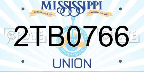 2TB0766 Mississippi License Plate