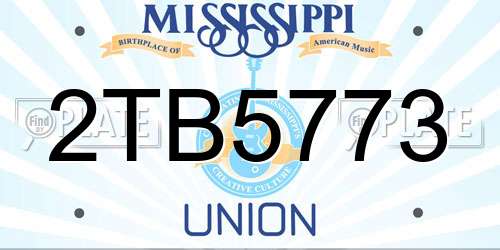 2TB5773 Mississippi License Plate