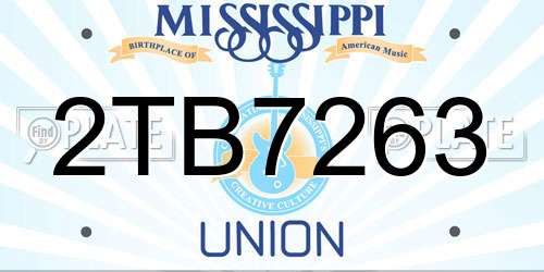 2TB7263 Mississippi License Plate