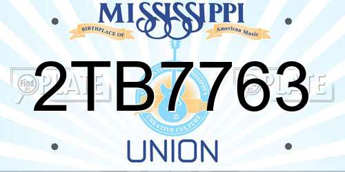 2TB7763 Mississippi License Plate