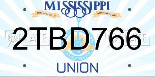 2TBD766 Mississippi License Plate