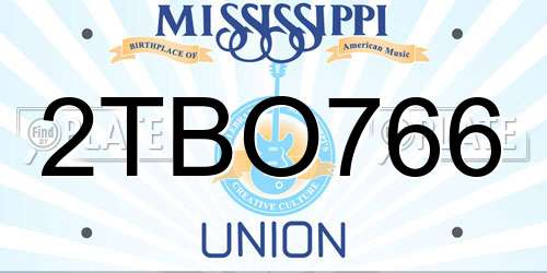 2TBO766 Mississippi License Plate