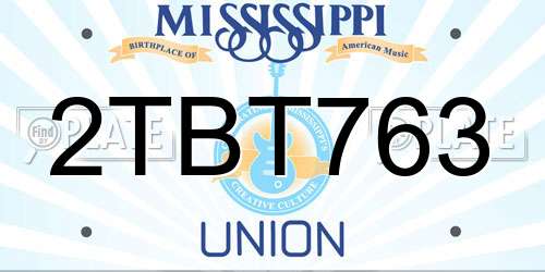 2TBT763 Mississippi License Plate
