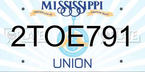 2TOE791 Mississippi License Plate