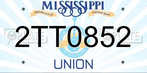 2TT0852 Mississippi License Plate