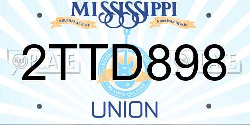 2TTD898 Mississippi License Plate