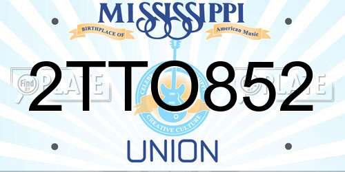2TTO852 Mississippi License Plate