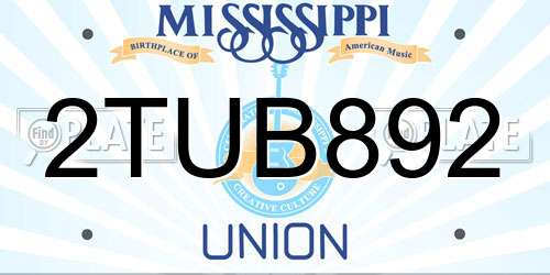 2TUB892 Mississippi License Plate