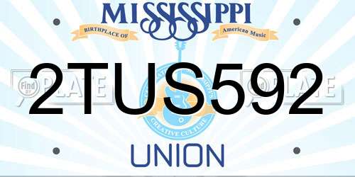 2TUS592 Mississippi License Plate