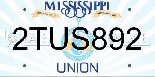 2TUS892 Mississippi License Plate