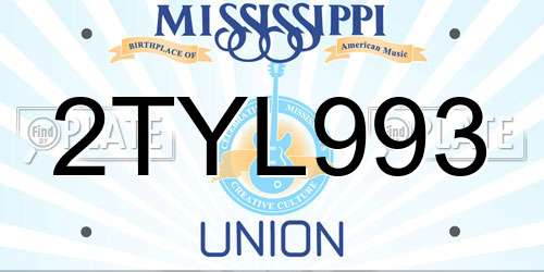 2TYL993 Mississippi License Plate