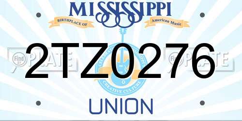2TZ0276 Mississippi License Plate