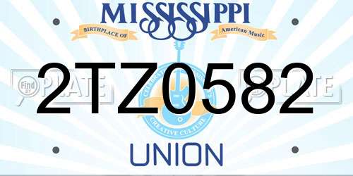 2TZ0582 Mississippi License Plate