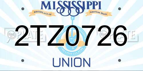 2TZ0726 Mississippi License Plate