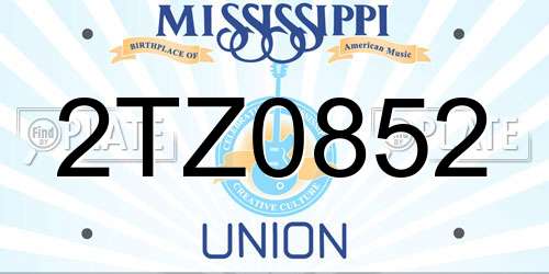 2TZ0852 Mississippi License Plate