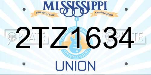 2TZ1634 Mississippi License Plate