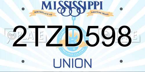 2TZD598 Mississippi License Plate