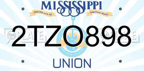 2TZO898 Mississippi License Plate