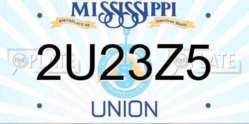 2U23Z5 Mississippi License Plate