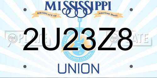 2U23Z8 Mississippi License Plate