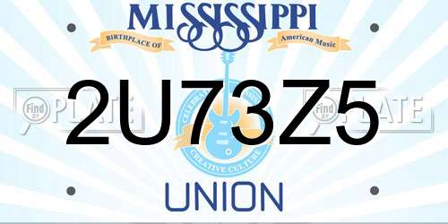 2U73Z5 Mississippi License Plate