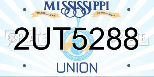 2UT5288 Mississippi License Plate