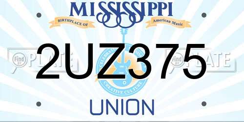 2UZ375 Mississippi License Plate