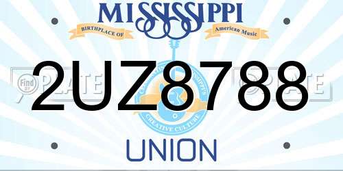 2UZ8788 Mississippi License Plate