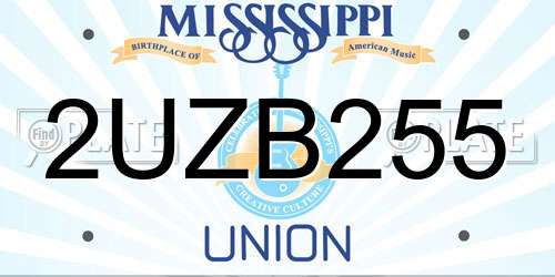 2UZB255 Mississippi License Plate