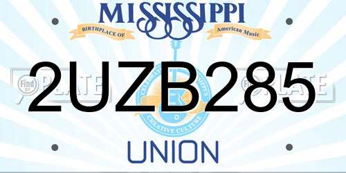 2UZB285 Mississippi License Plate