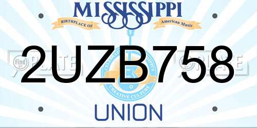 2UZB758 Mississippi License Plate