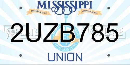 2UZB785 Mississippi License Plate