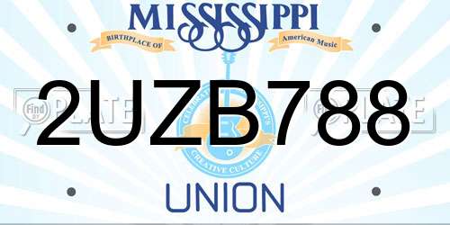2UZB788 Mississippi License Plate