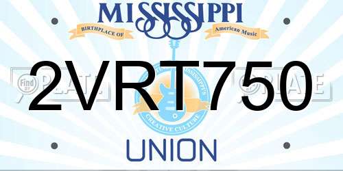 2VRT750 Mississippi License Plate