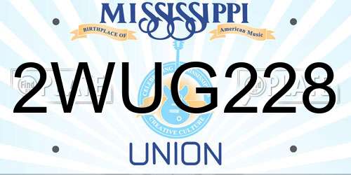 2WUG228 Mississippi License Plate