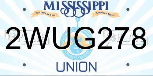 2WUG278 Mississippi License Plate