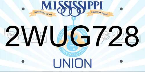 2WUG728 Mississippi License Plate