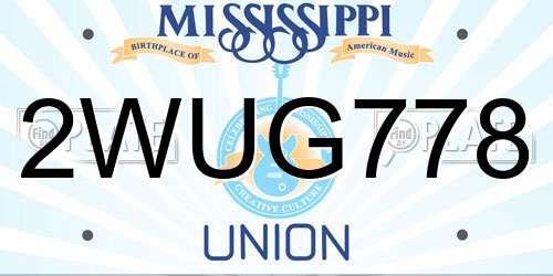 2WUG778 Mississippi License Plate