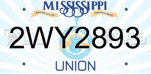 2WY2893 Mississippi License Plate