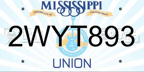 2WYT893 Mississippi License Plate
