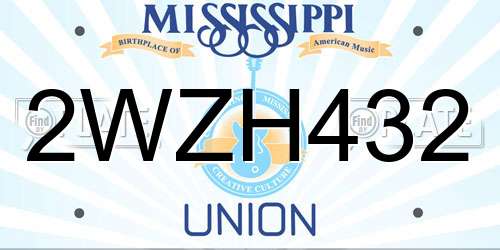 2WZH432 Mississippi License Plate