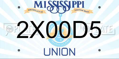 2X00D5 Mississippi License Plate