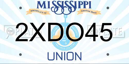 2XDO45 Mississippi License Plate
