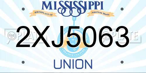 2XJ5063 Mississippi License Plate
