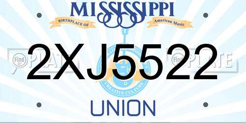 2XJ5522 Mississippi License Plate