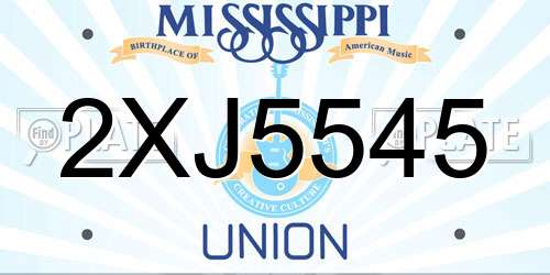 2XJ5545 Mississippi License Plate