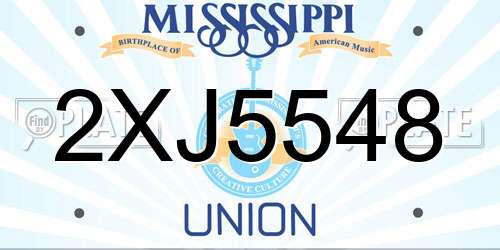 2XJ5548 Mississippi License Plate