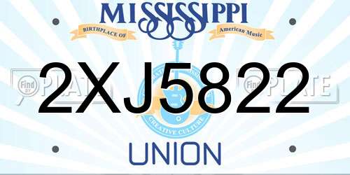2XJ5822 Mississippi License Plate
