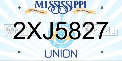 2XJ5827 Mississippi License Plate