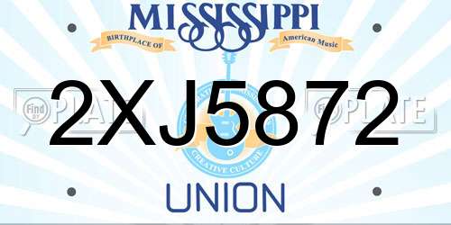2XJ5872 Mississippi License Plate